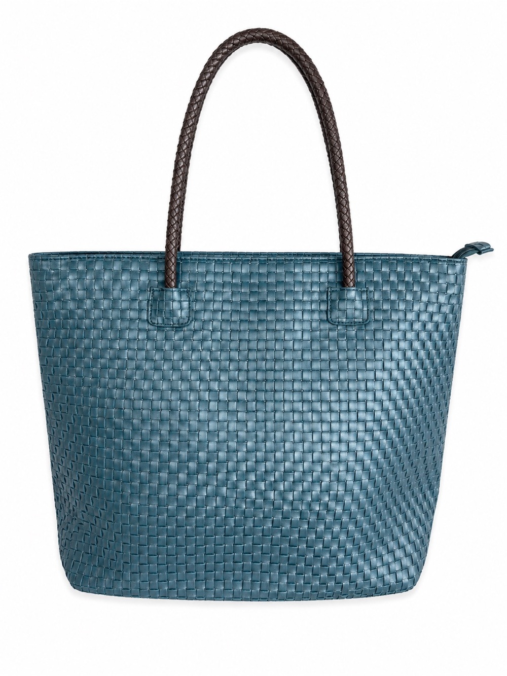 Vintage Passion Beauté Woven Faux Leather Navy & Brown Tote Bag like new
